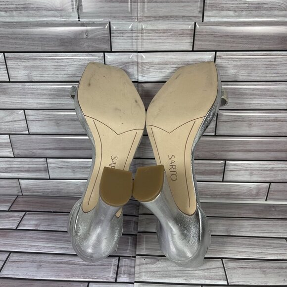 Sarto Women's Silver Square Toe Block Heel Dolores Dress Sandal Size 10-NEW - Picture 8 of 9